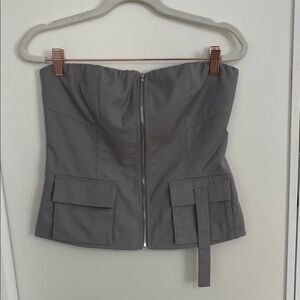 Forever 21 Gray Strapless Zip-Up Top with flap Pockets | S